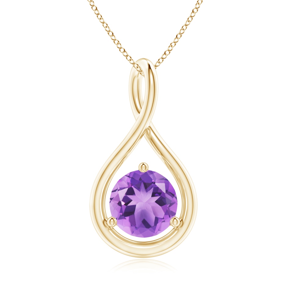 7mm A Solitaire Round Amethyst Infinity Twist Pendant in Yellow Gold 