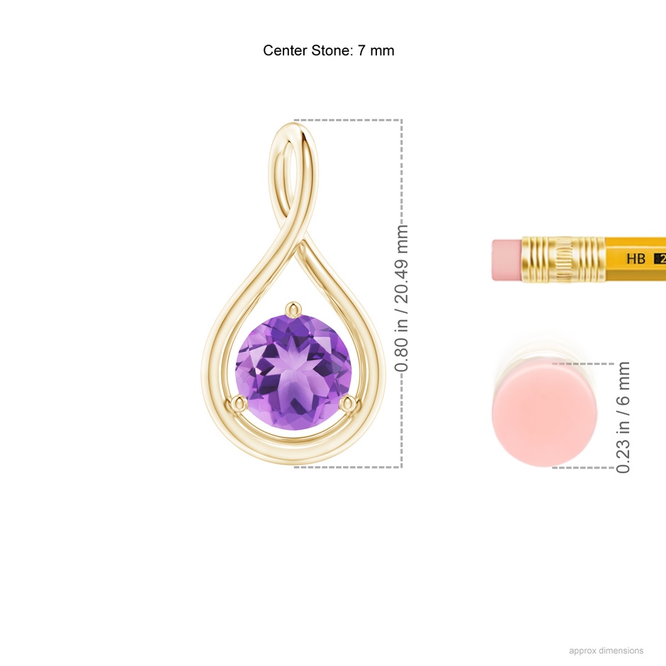 7mm A Solitaire Round Amethyst Infinity Twist Pendant in Yellow Gold ruler
