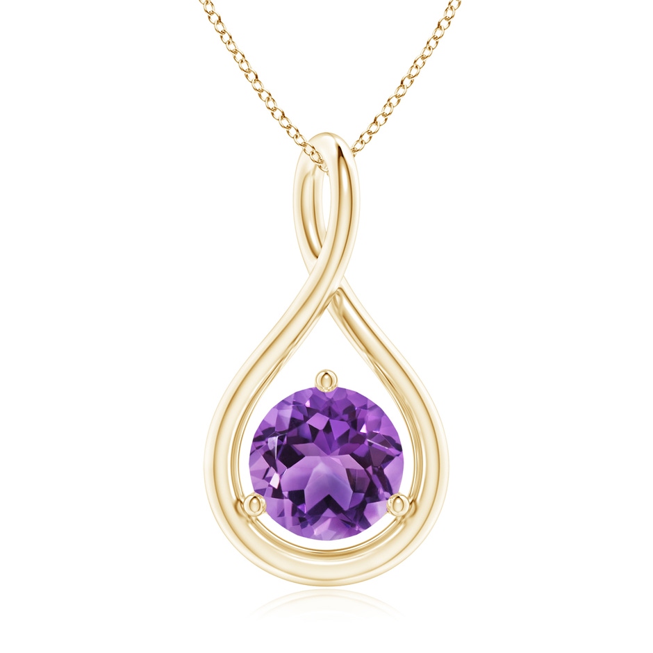 7mm AA Solitaire Round Amethyst Infinity Twist Pendant in Yellow Gold 