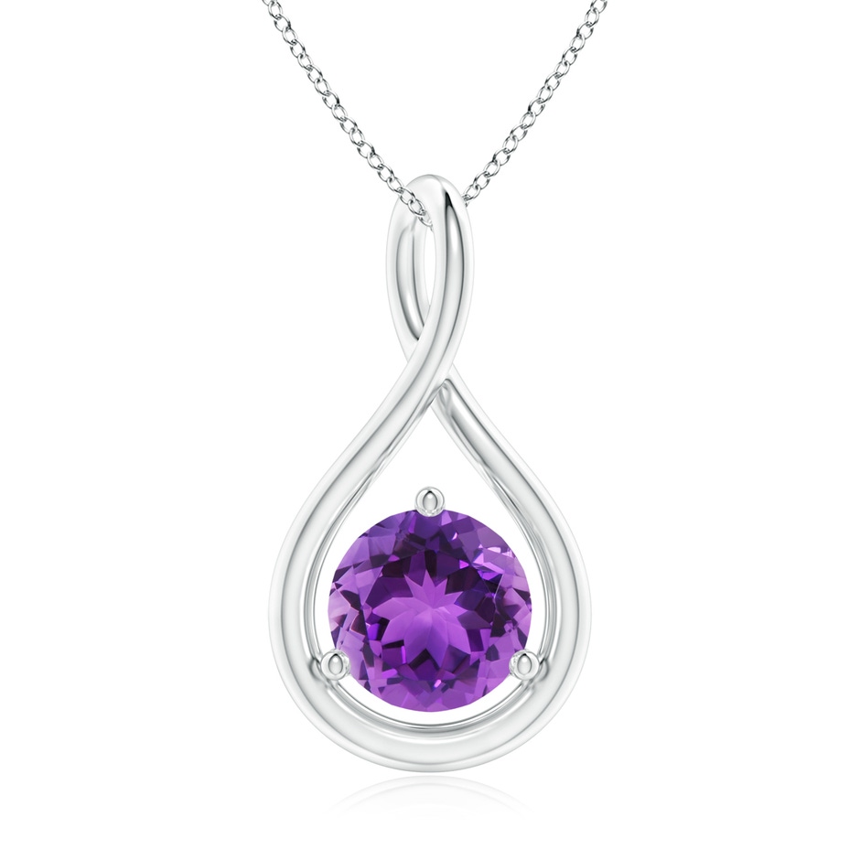 7mm AAA Solitaire Round Amethyst Infinity Twist Pendant in 18K White Gold 