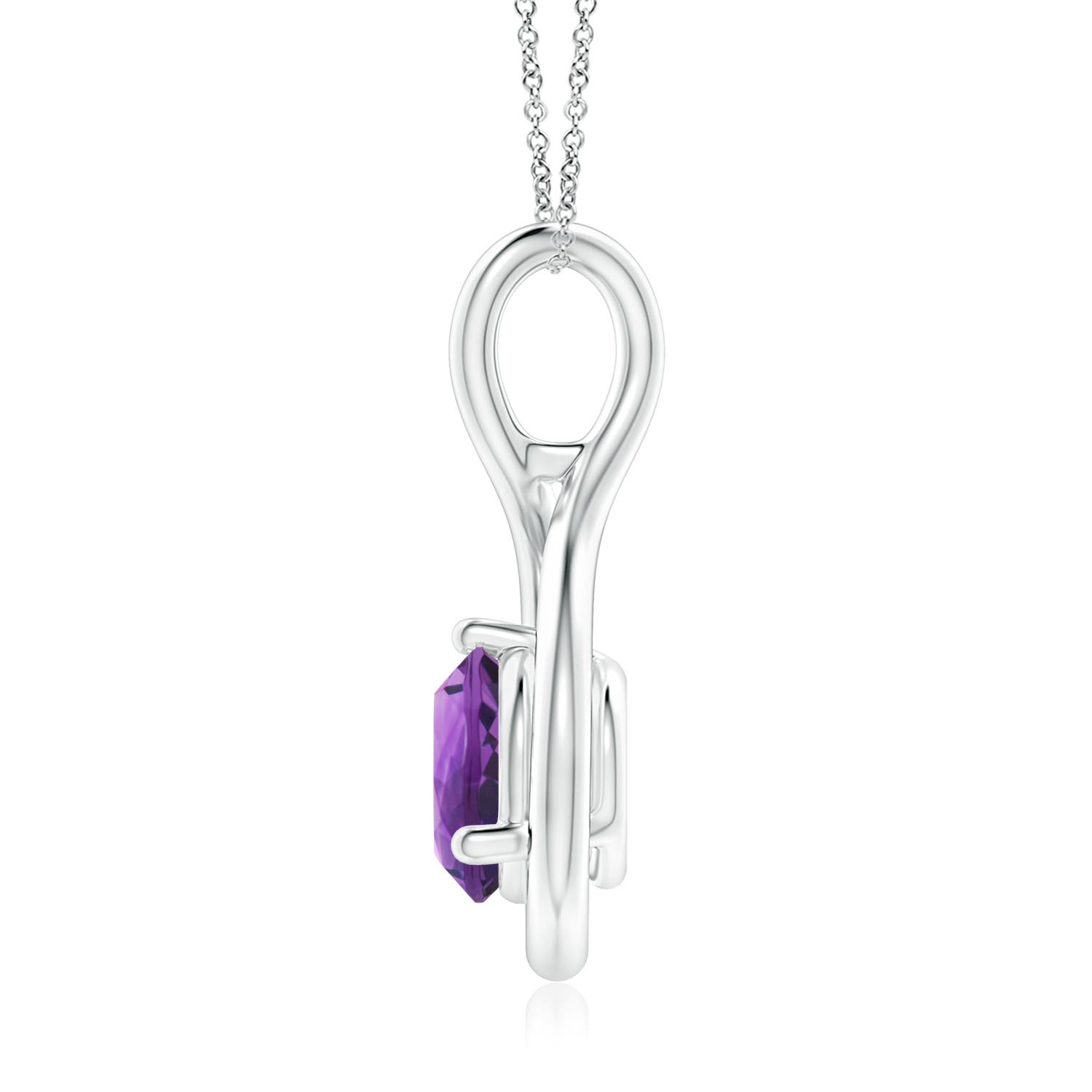 7mm AAA Solitaire Round Amethyst Infinity Twist Pendant in 18K White Gold