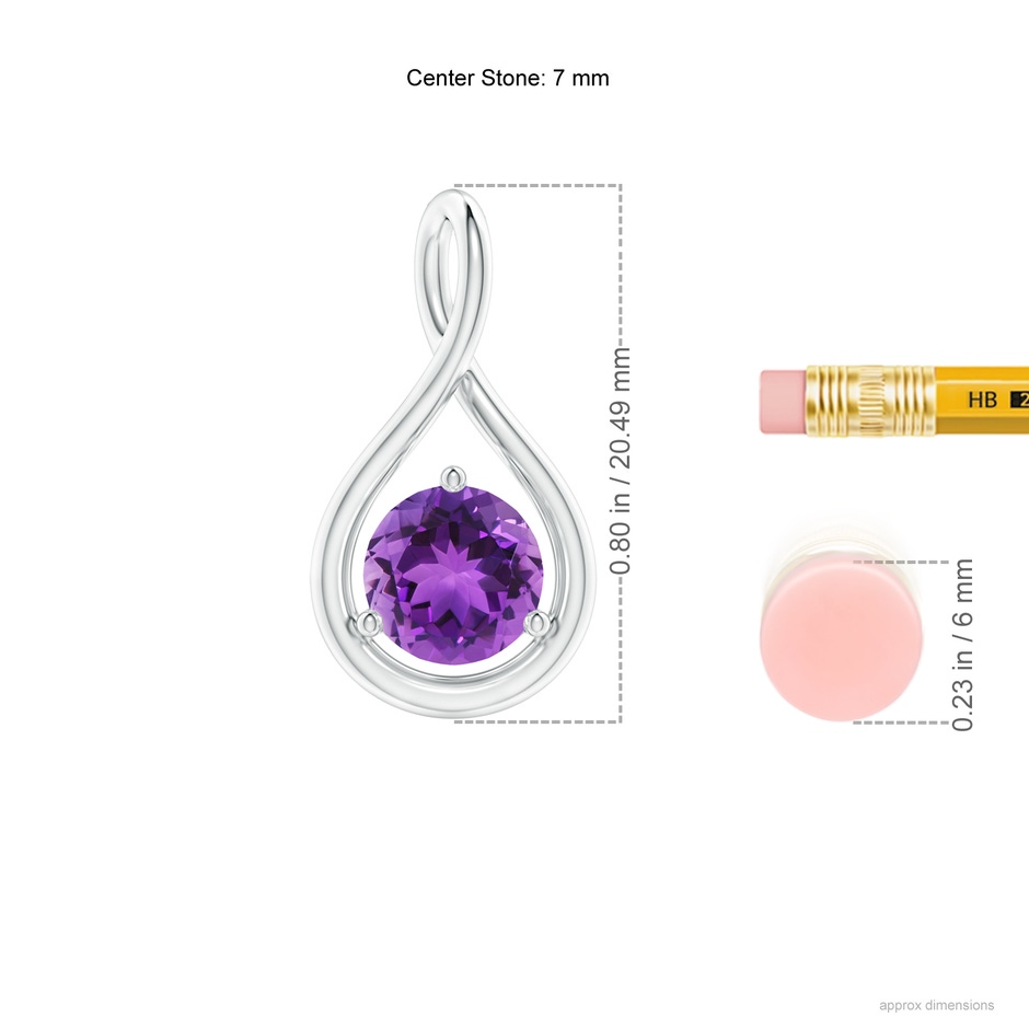 7mm AAA Solitaire Round Amethyst Infinity Twist Pendant in 18K White Gold ruler