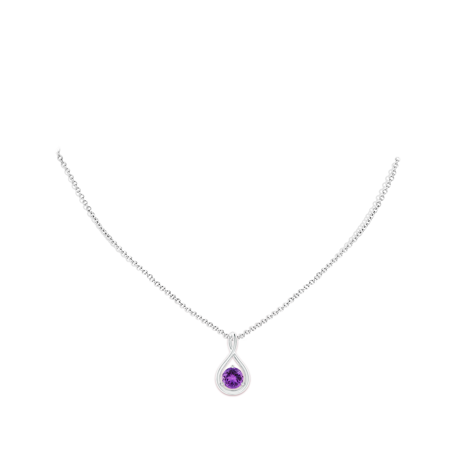 7mm AAA Solitaire Round Amethyst Infinity Twist Pendant in 18K White Gold pen