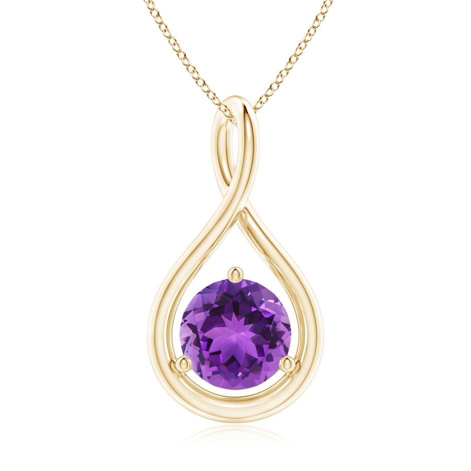 7mm AAA Solitaire Round Amethyst Infinity Twist Pendant in 18K Yellow Gold 