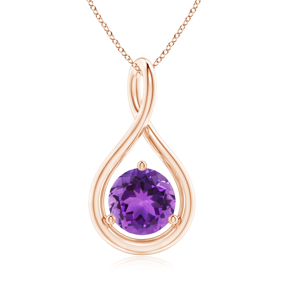 7mm AAA Solitaire Round Amethyst Infinity Twist Pendant in Rose Gold 