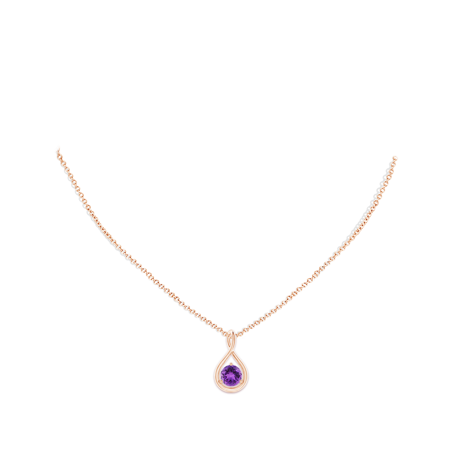 7mm AAA Solitaire Round Amethyst Infinity Twist Pendant in Rose Gold pen