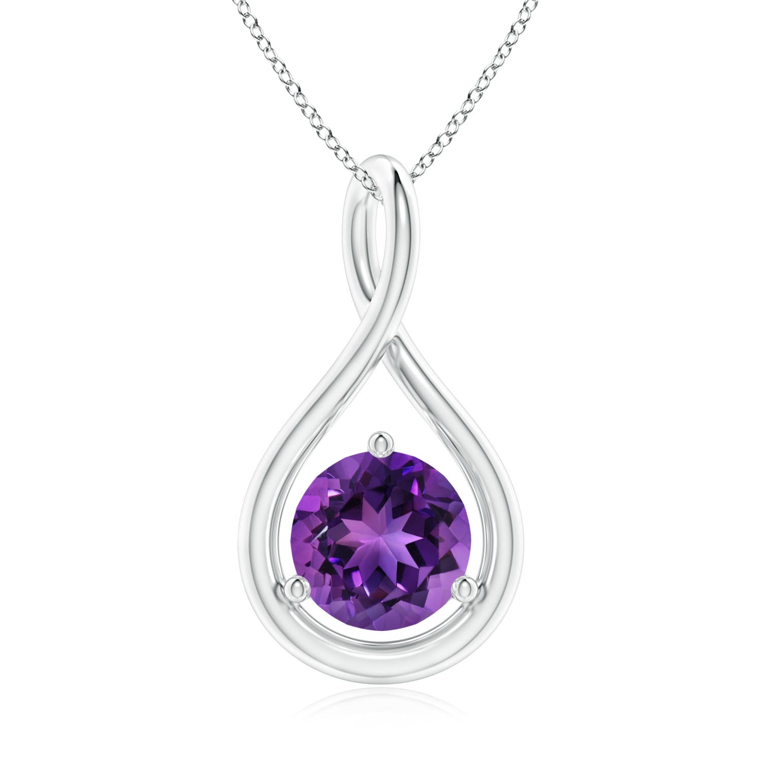 7mm AAAA Solitaire Round Amethyst Infinity Twist Pendant in 18K White Gold