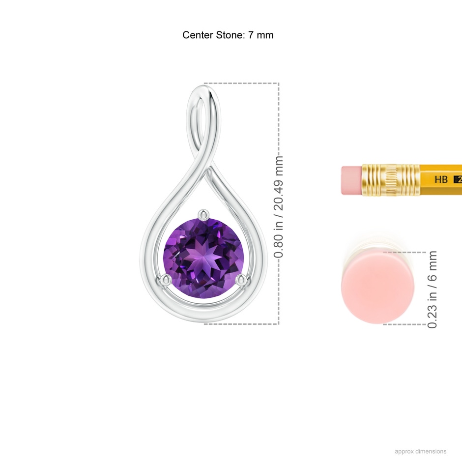 7mm AAAA Solitaire Round Amethyst Infinity Twist Pendant in P950 Platinum ruler