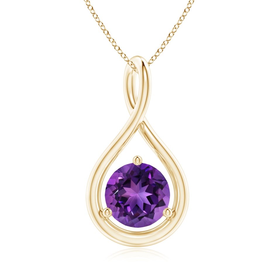 7mm AAAA Solitaire Round Amethyst Infinity Twist Pendant in Yellow Gold 