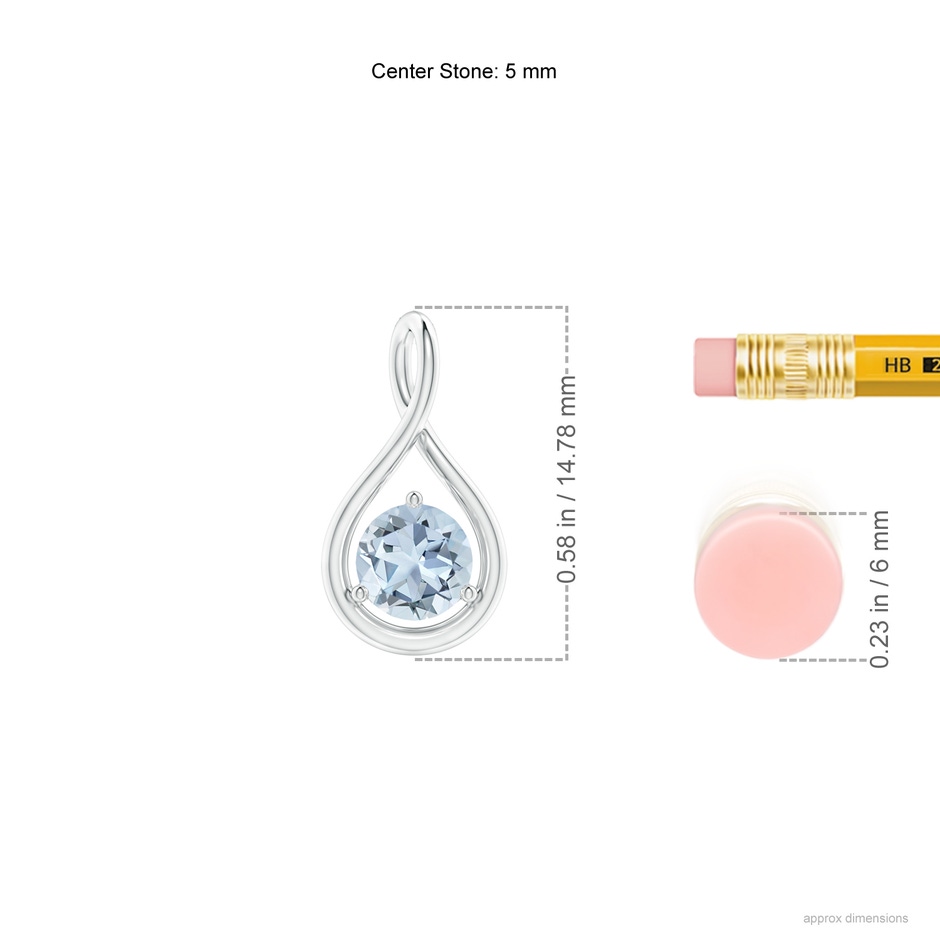 5mm A Solitaire Round Aquamarine Infinity Twist Pendant in S999 Silver ruler