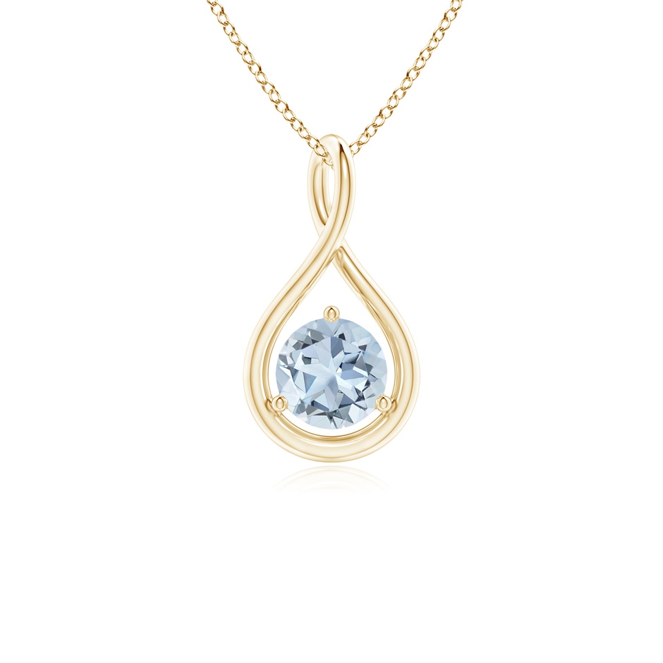 5mm A Solitaire Round Aquamarine Infinity Twist Pendant in Yellow Gold 