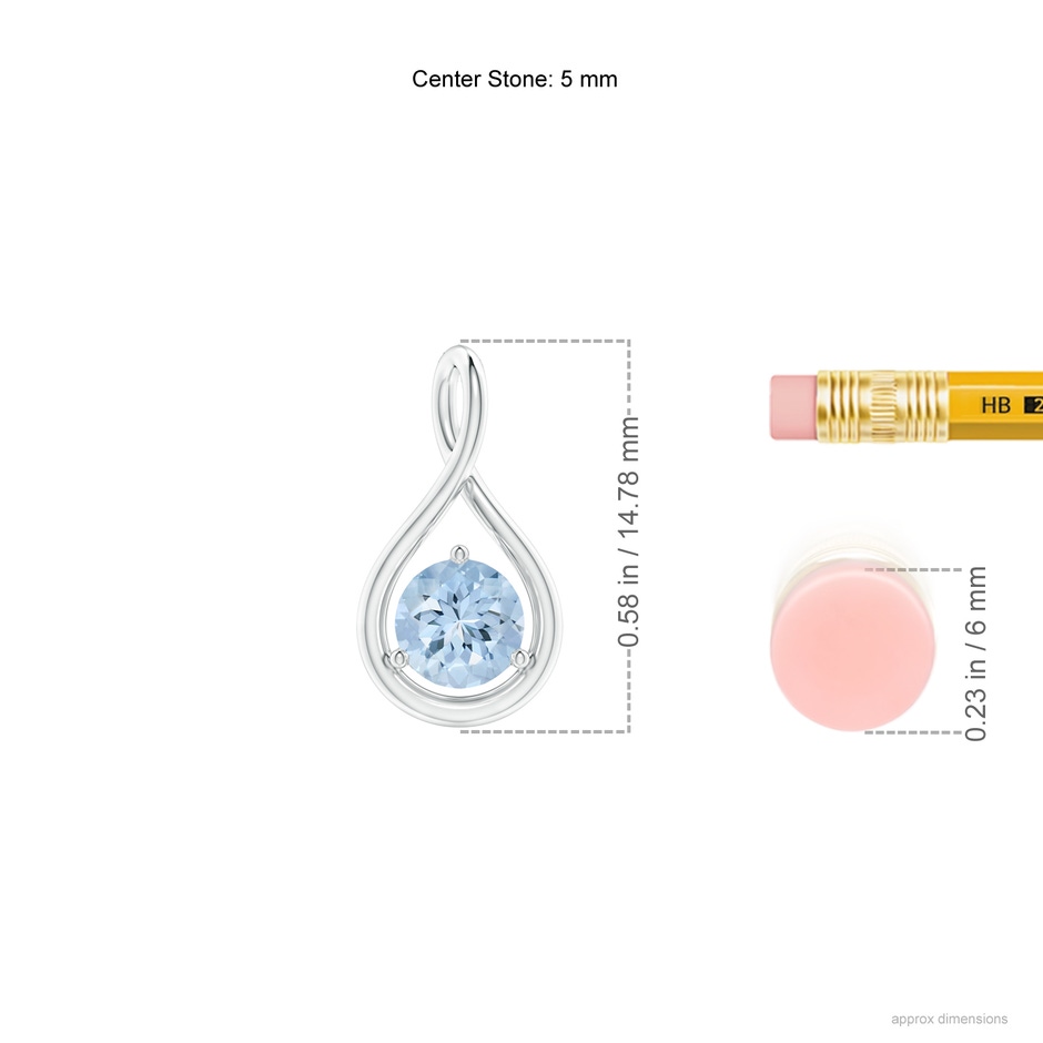 5mm AA Solitaire Round Aquamarine Infinity Twist Pendant in White Gold ruler