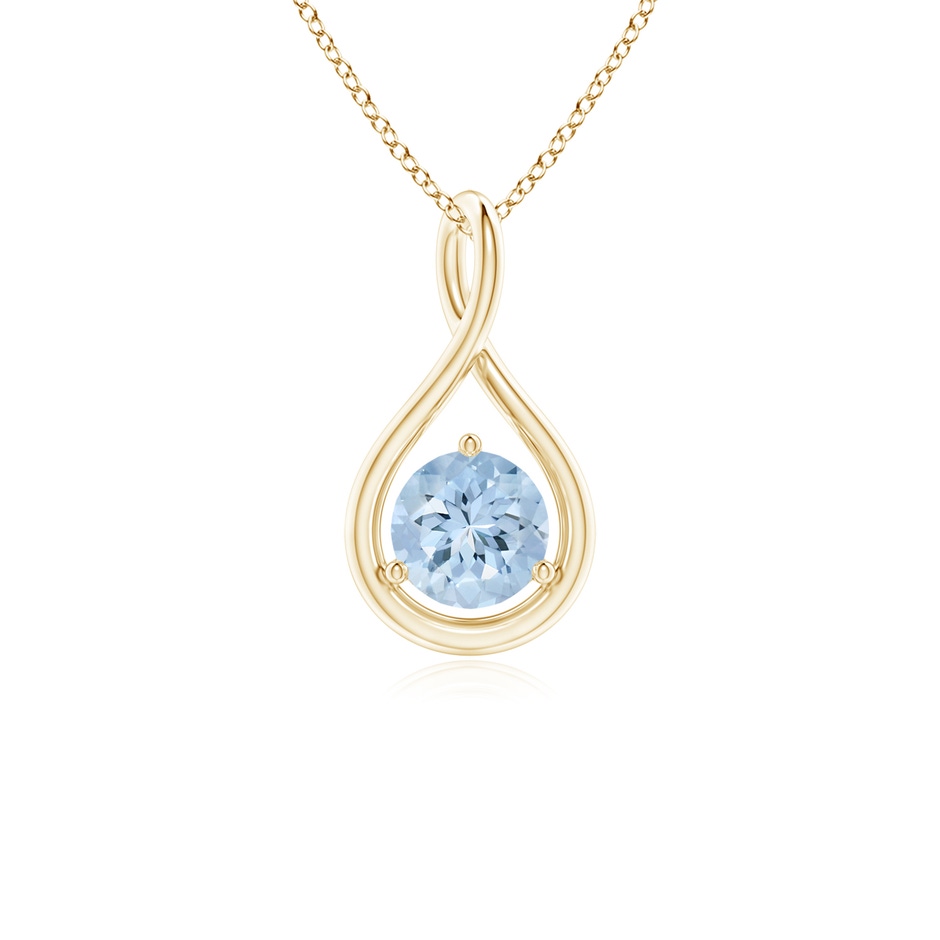 5mm AA Solitaire Round Aquamarine Infinity Twist Pendant in Yellow Gold 