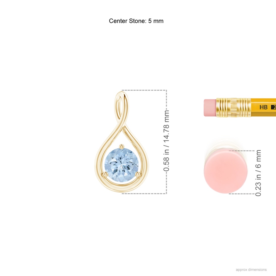 5mm AA Solitaire Round Aquamarine Infinity Twist Pendant in Yellow Gold ruler