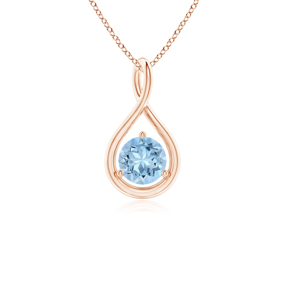 5mm AAA Solitaire Round Aquamarine Infinity Twist Pendant in Rose Gold 