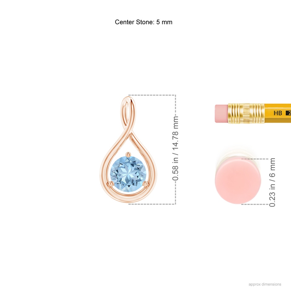 5mm AAA Solitaire Round Aquamarine Infinity Twist Pendant in Rose Gold ruler