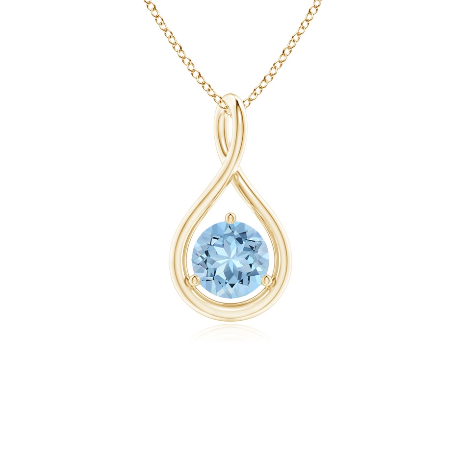 5mm AAA Solitaire Round Aquamarine Infinity Twist Pendant in Yellow Gold 