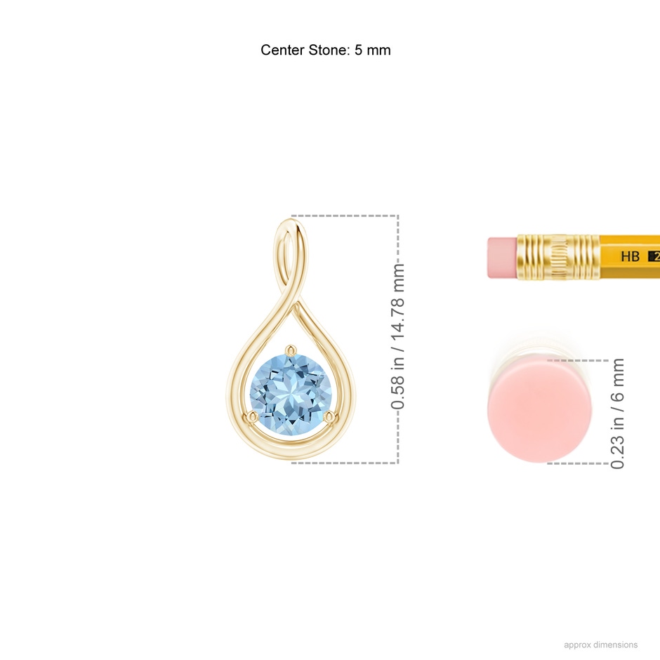 5mm AAA Solitaire Round Aquamarine Infinity Twist Pendant in Yellow Gold ruler