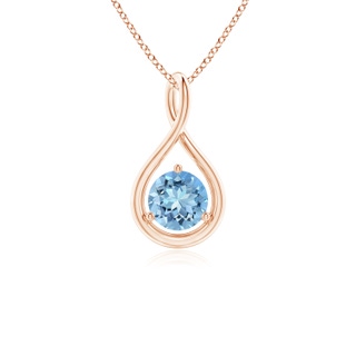 5mm AAAA Solitaire Round Aquamarine Infinity Twist Pendant in 10K Rose Gold