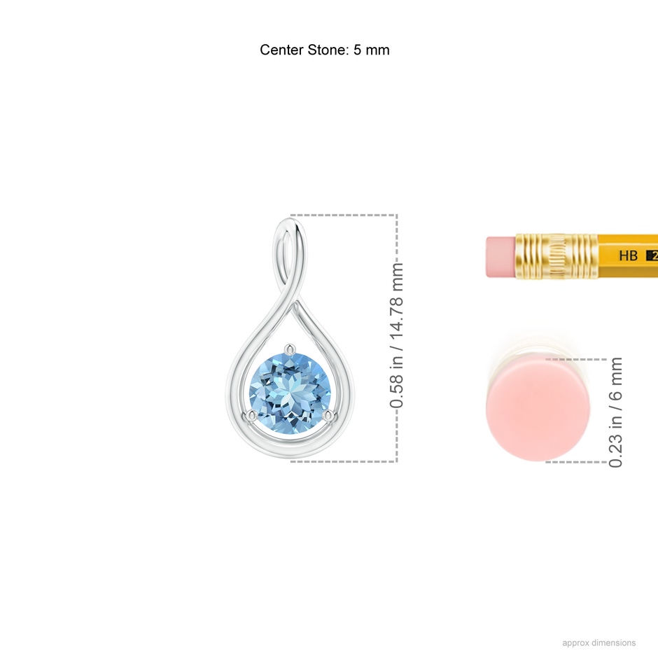 5mm AAAA Solitaire Round Aquamarine Infinity Twist Pendant in P950 Platinum ruler