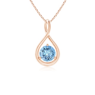 5mm AAAA Solitaire Round Aquamarine Infinity Twist Pendant in Rose Gold