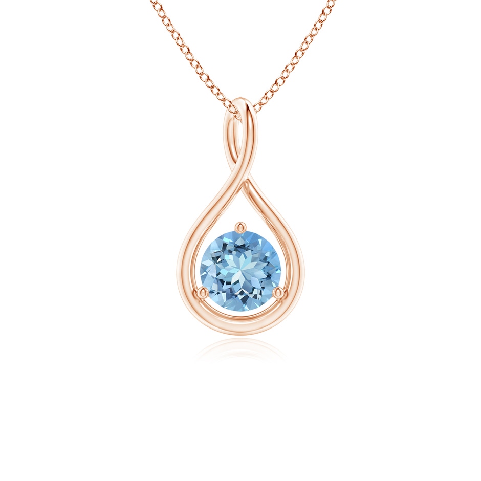 5mm AAAA Solitaire Round Aquamarine Infinity Twist Pendant in Rose Gold 
