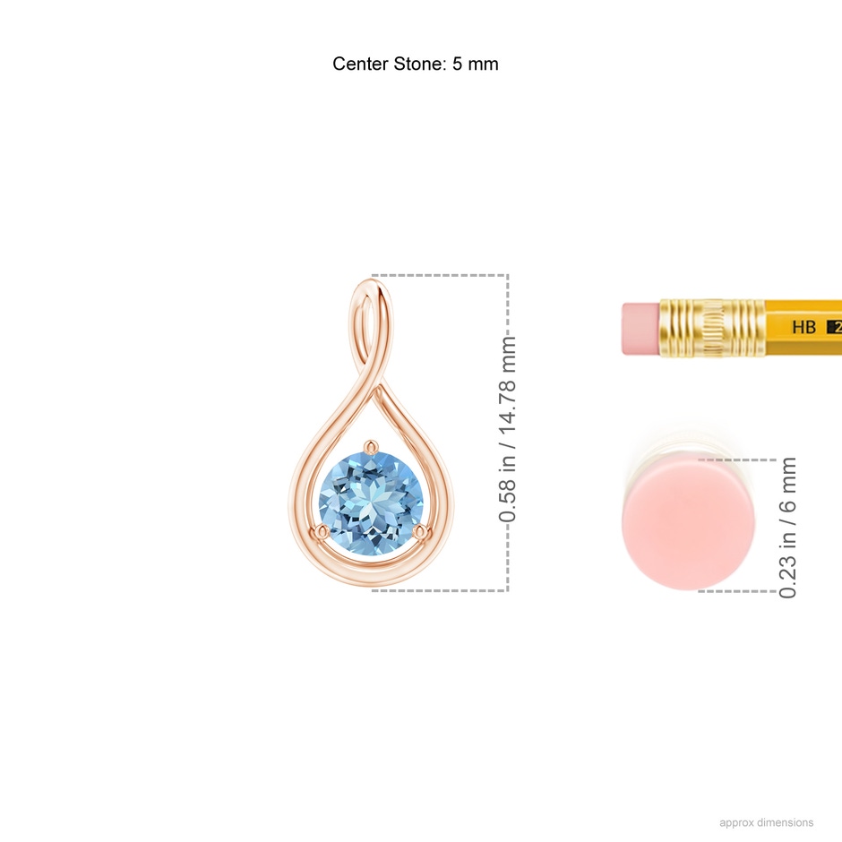 5mm AAAA Solitaire Round Aquamarine Infinity Twist Pendant in Rose Gold ruler