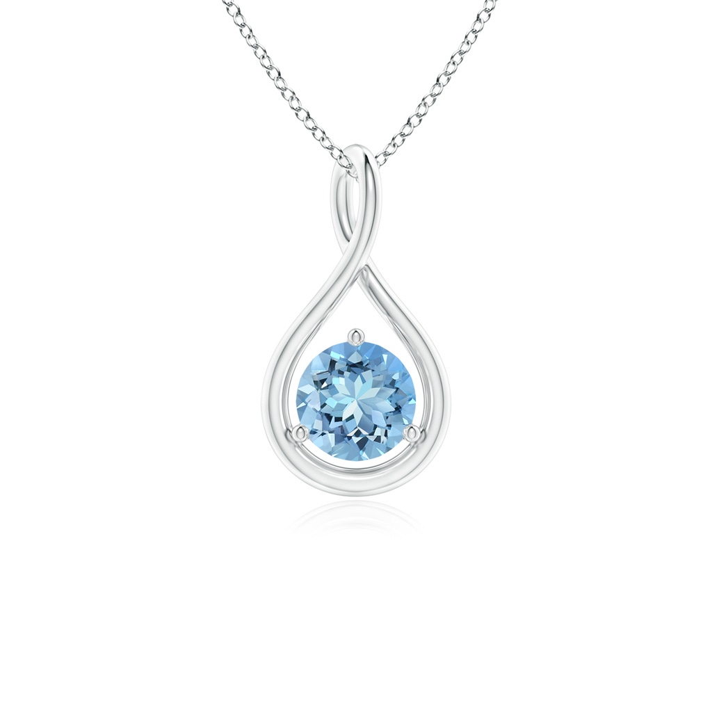 5mm AAAA Solitaire Round Aquamarine Infinity Twist Pendant in S999 Silver