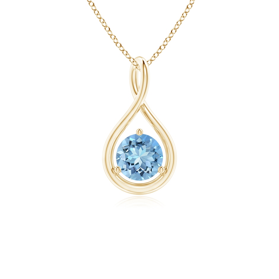 5mm AAAA Solitaire Round Aquamarine Infinity Twist Pendant in Yellow Gold 