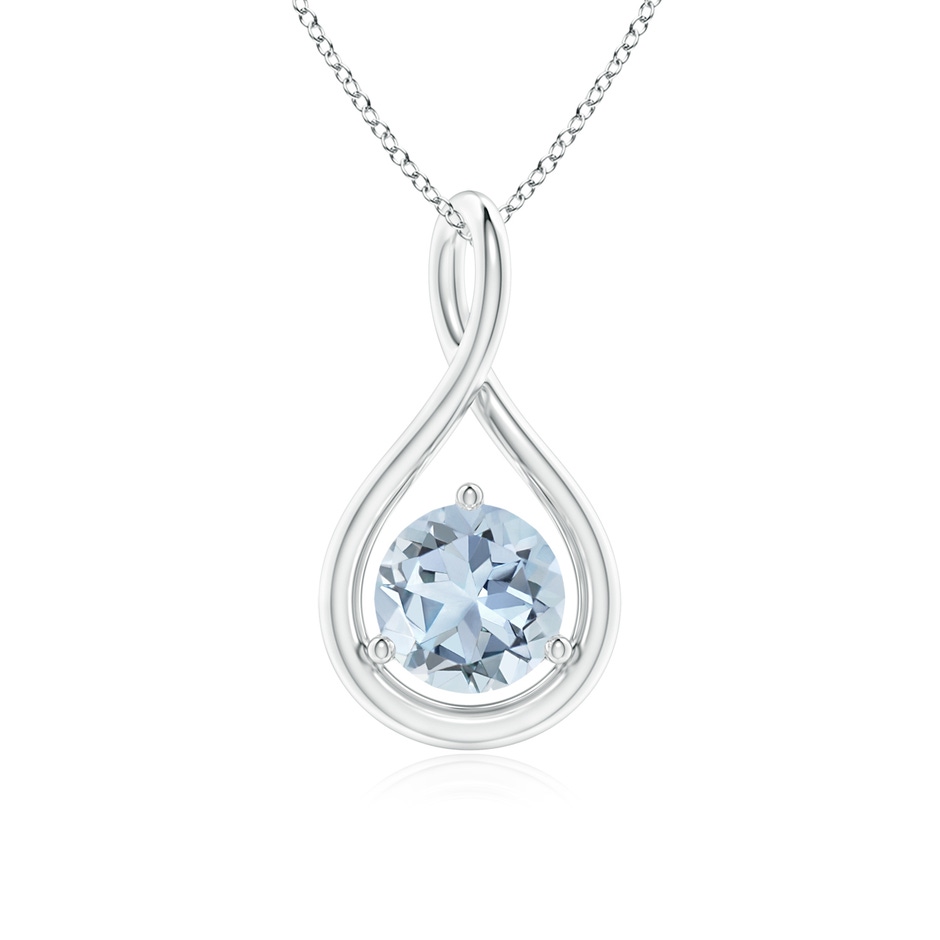 6mm A Solitaire Round Aquamarine Infinity Twist Pendant in S999 Silver 