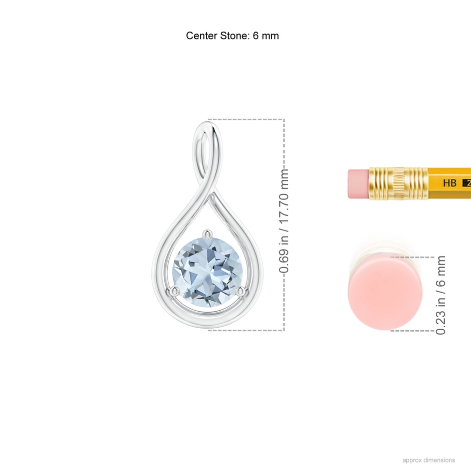 6mm A Solitaire Round Aquamarine Infinity Twist Pendant in S999 Silver ruler