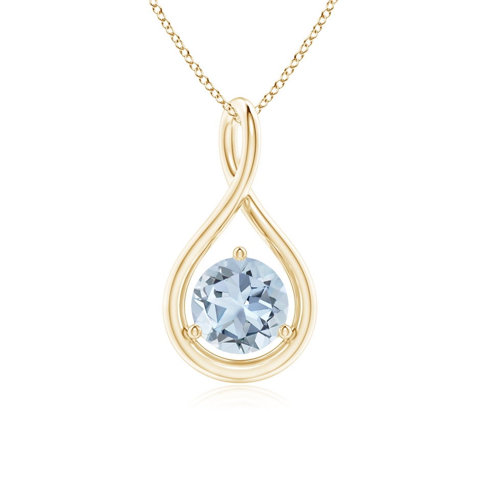 6mm A Solitaire Round Aquamarine Infinity Twist Pendant in Yellow Gold 