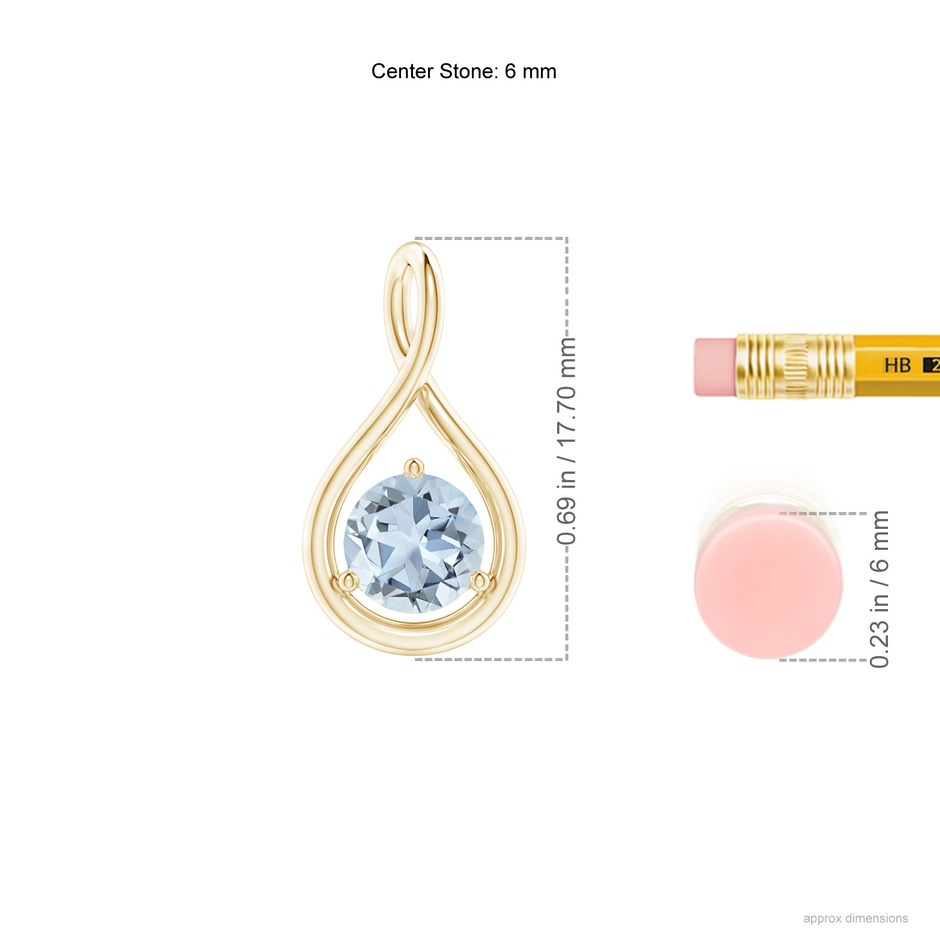 6mm A Solitaire Round Aquamarine Infinity Twist Pendant in Yellow Gold ruler