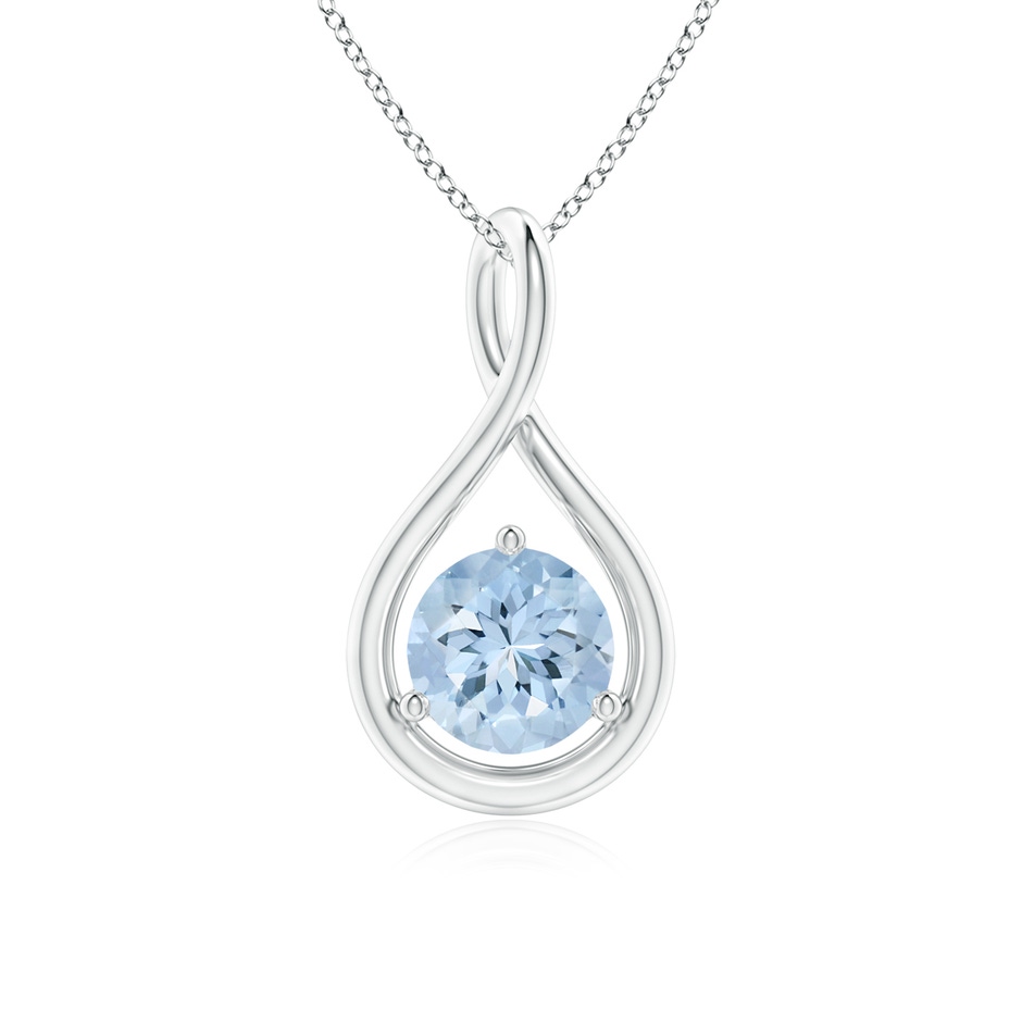6mm AA Solitaire Round Aquamarine Infinity Twist Pendant in 9K White Gold 