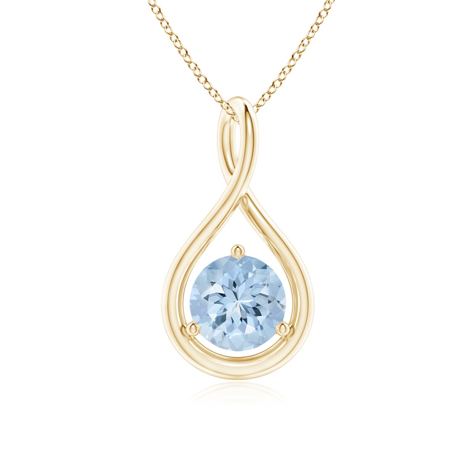 6mm AA Solitaire Round Aquamarine Infinity Twist Pendant in Yellow Gold 