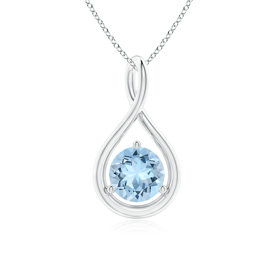 6mm AAA Solitaire Round Aquamarine Infinity Twist Pendant in S999 Silver 