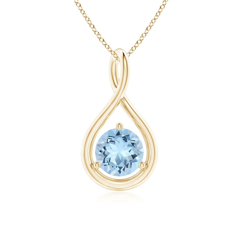 6mm AAA Solitaire Round Aquamarine Infinity Twist Pendant in Yellow Gold 