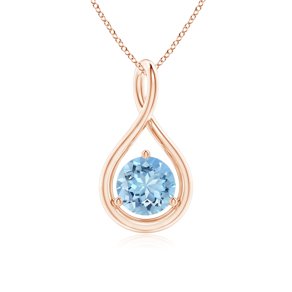 6mm AAAA Solitaire Round Aquamarine Infinity Twist Pendant in Rose Gold 