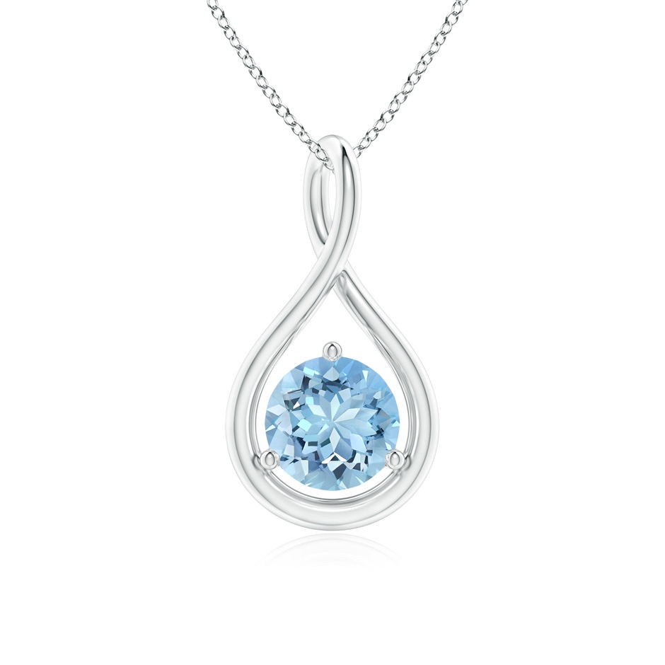 6mm AAAA Solitaire Round Aquamarine Infinity Twist Pendant in S999 Silver 