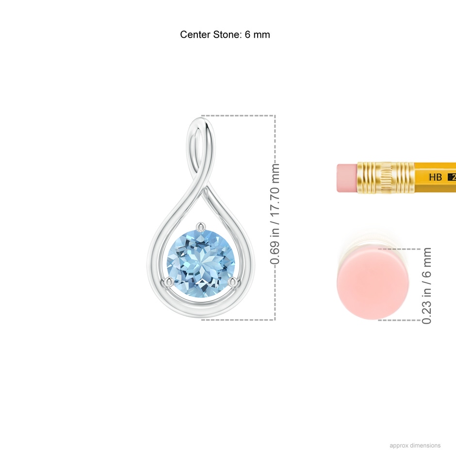 6mm AAAA Solitaire Round Aquamarine Infinity Twist Pendant in S999 Silver ruler