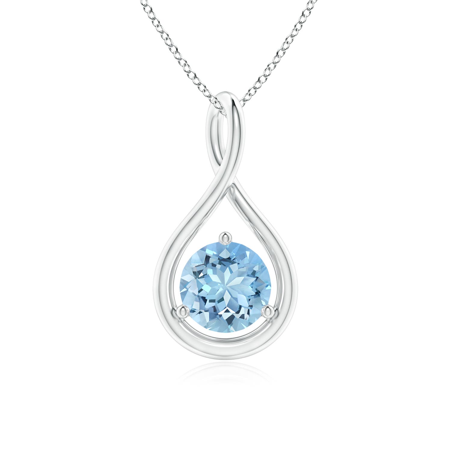 6mm AAAA Solitaire Round Aquamarine Infinity Twist Pendant in White Gold