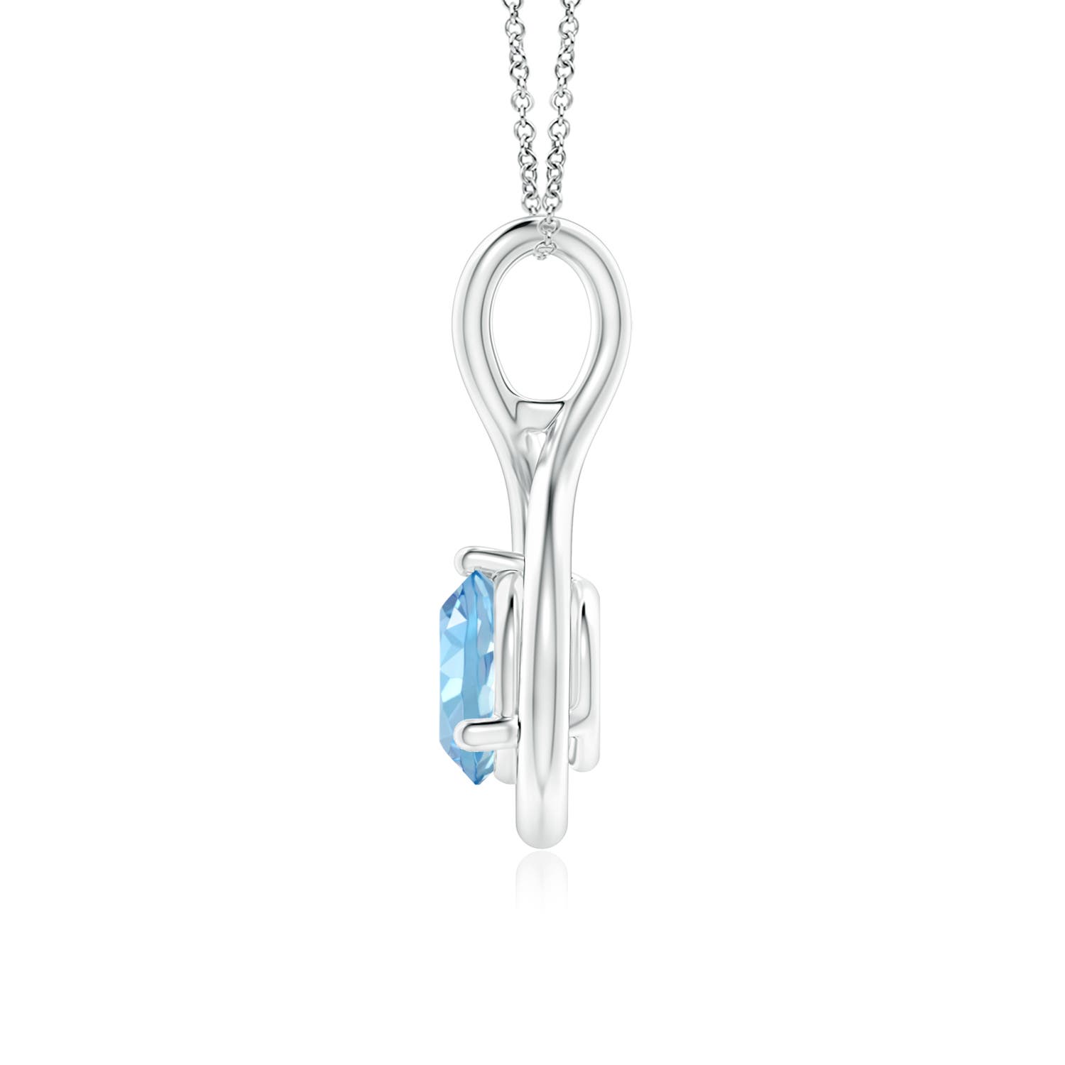 6mm AAAA Solitaire Round Aquamarine Infinity Twist Pendant in White Gold