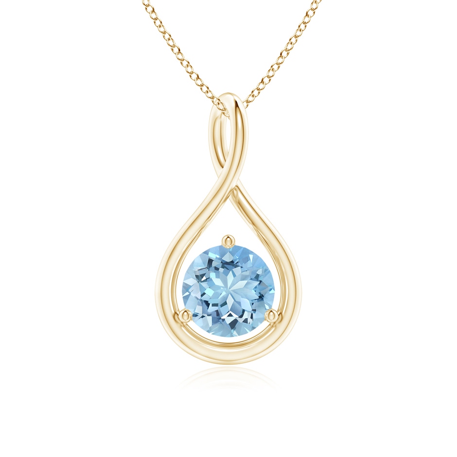6mm AAAA Solitaire Round Aquamarine Infinity Twist Pendant in Yellow Gold 