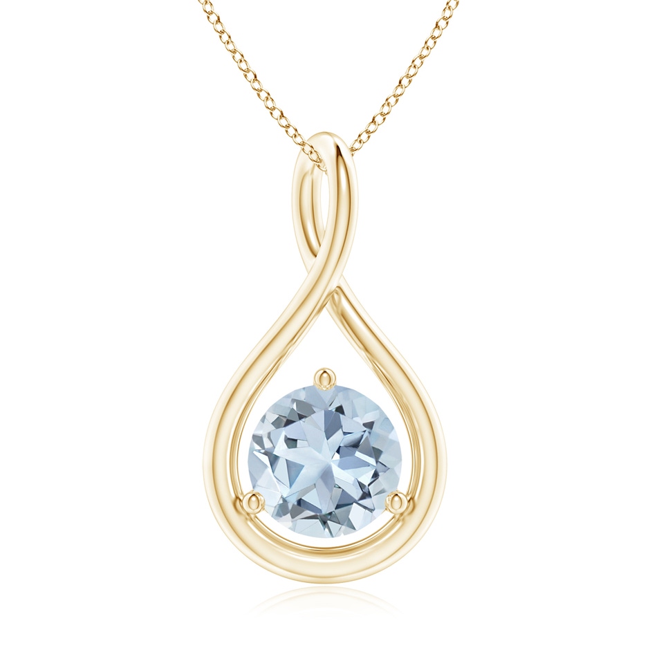 7mm A Solitaire Round Aquamarine Infinity Twist Pendant in Yellow Gold 