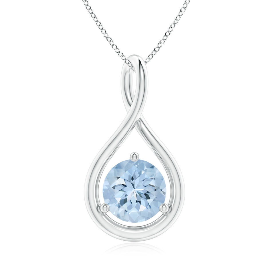 7mm AA Solitaire Round Aquamarine Infinity Twist Pendant in White Gold 