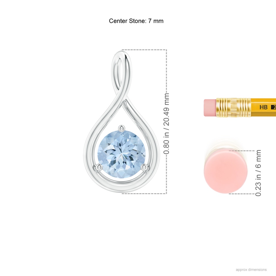 7mm AA Solitaire Round Aquamarine Infinity Twist Pendant in White Gold ruler