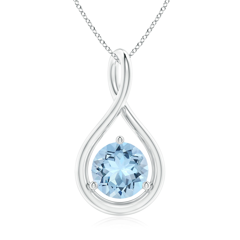 7mm AAA Solitaire Round Aquamarine Infinity Twist Pendant in P950 Platinum 
