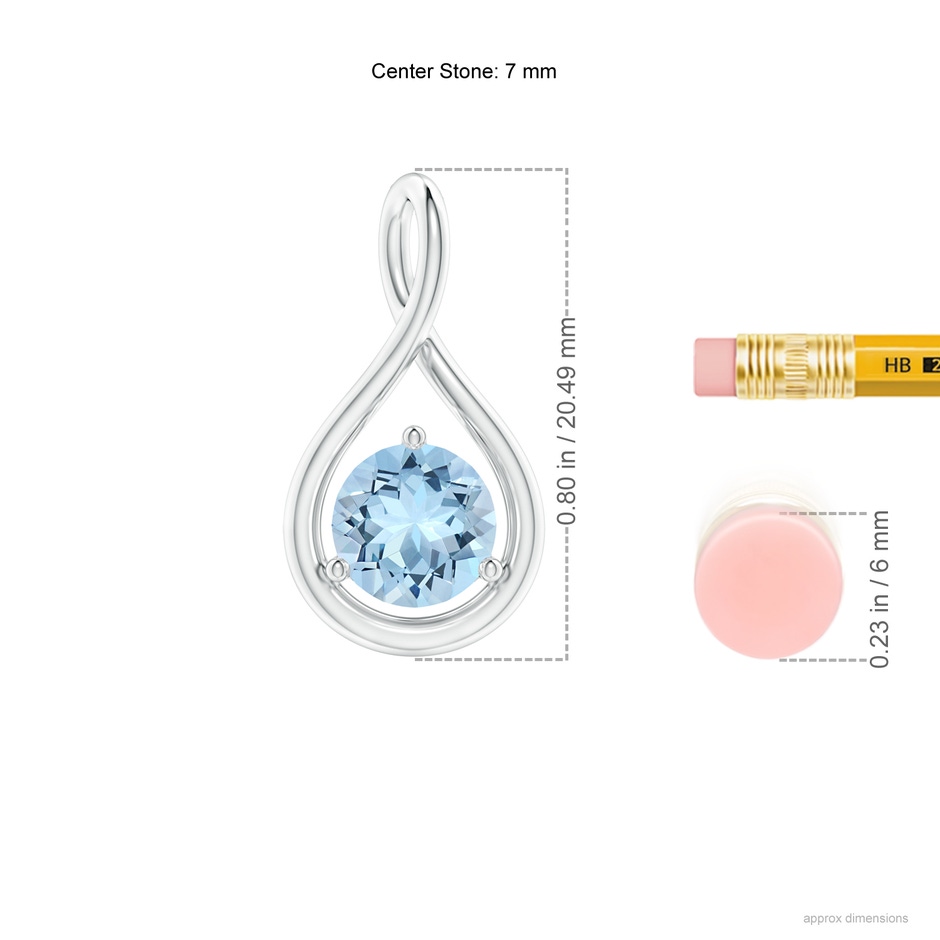7mm AAA Solitaire Round Aquamarine Infinity Twist Pendant in P950 Platinum ruler