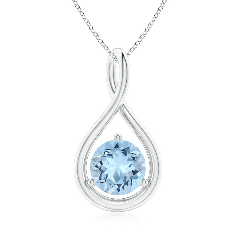 7mm AAA Solitaire Round Aquamarine Infinity Twist Pendant in White Gold 