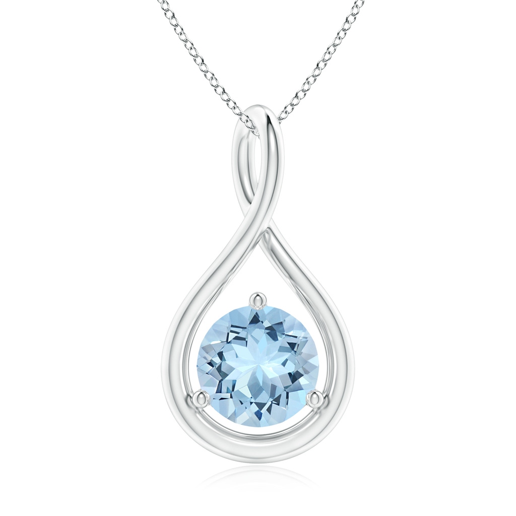 7mm AAA Solitaire Round Aquamarine Infinity Twist Pendant in White Gold